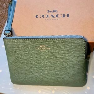 COACH New York teal wristlet - brand new, with box